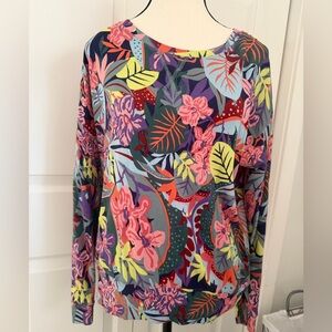 CAbi Tropical Floral Long Sleeve Top in Navy Multi